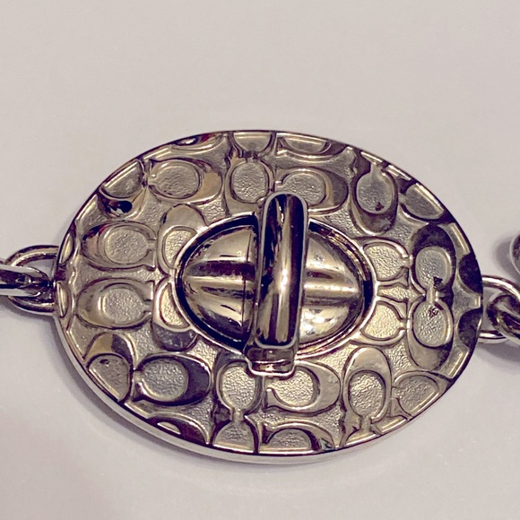 NWT Coach Signature Silver Turnlock Valet Keyring Key Fob Chain Embossed - Picture 3 of 10